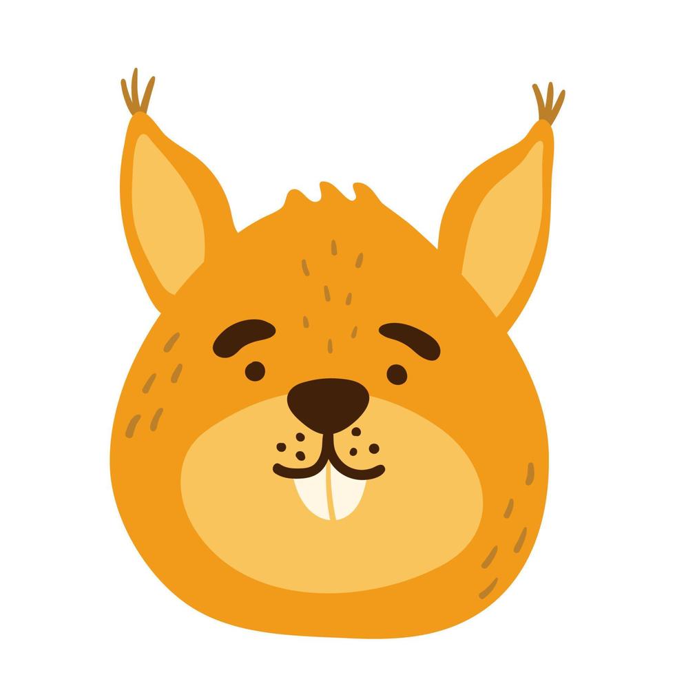 squirrel funny animal face, head. isolated muzzle. Vector illustration for print on children's clothing, greeting cards, nursery, stickers, stationery, room decor