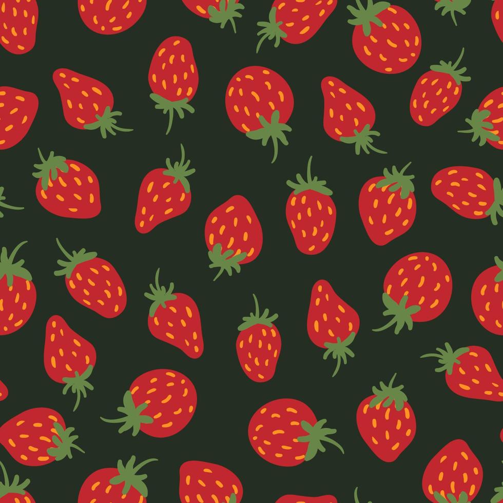 patrón transparente de vector de fresas. textura dibujada a mano de bayas de verano para papeles pintados, textiles, papel de envolver, tela, embalaje, tarjetas de felicitación, invitaciones. lindo fondo de dibujos animados planos de frutas.