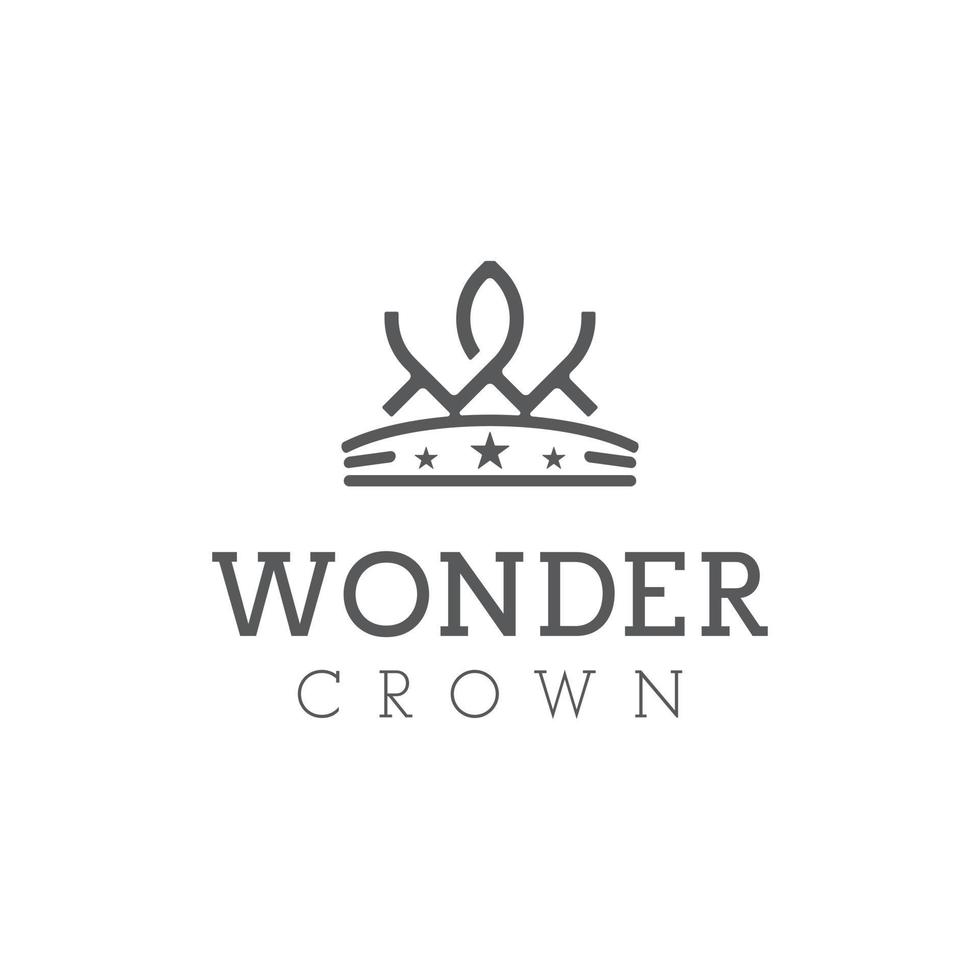 Initial W Mono Line with Crown and Stars logo design vector
