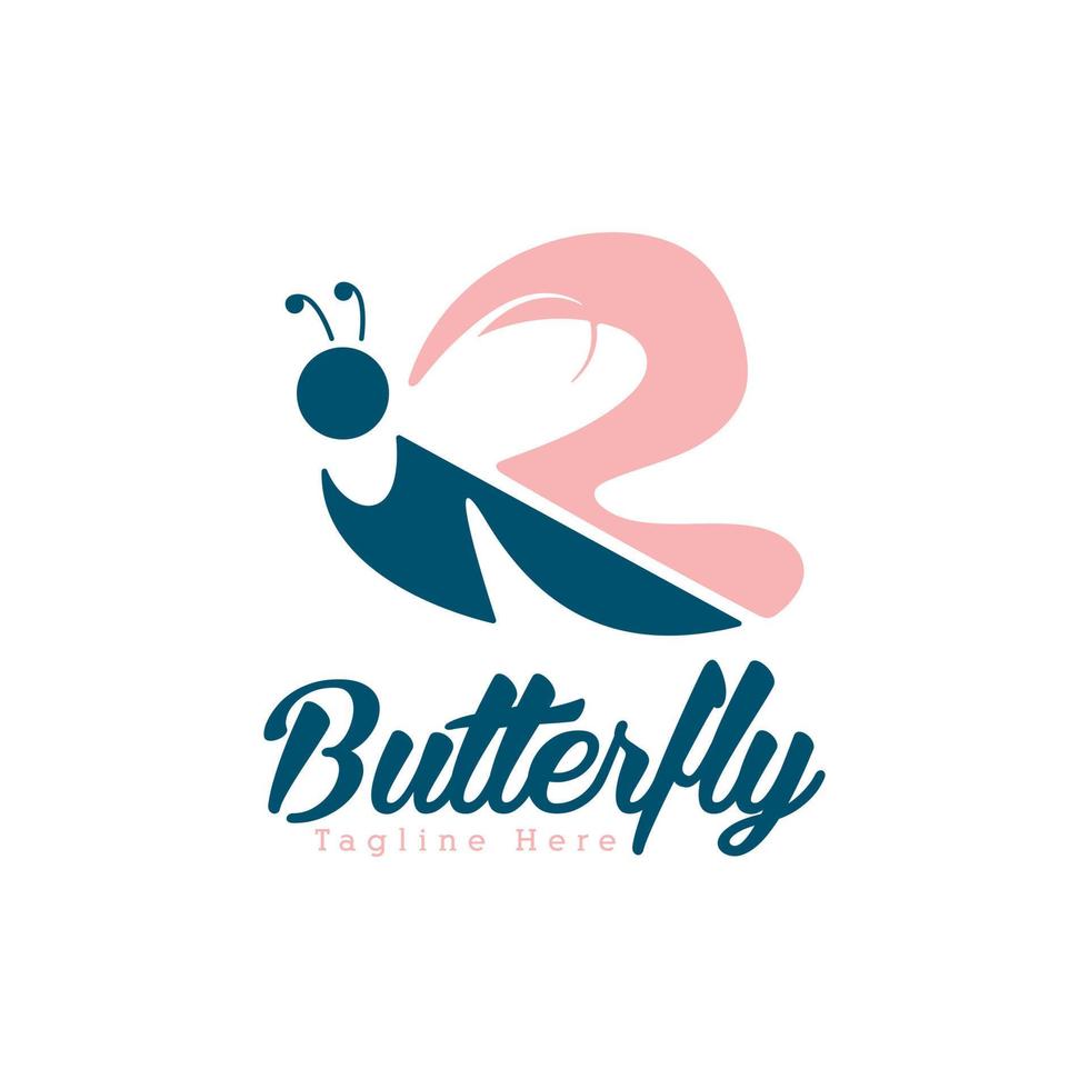 Cute Insect Butterfly with Letter R Illustration Logo Design vector