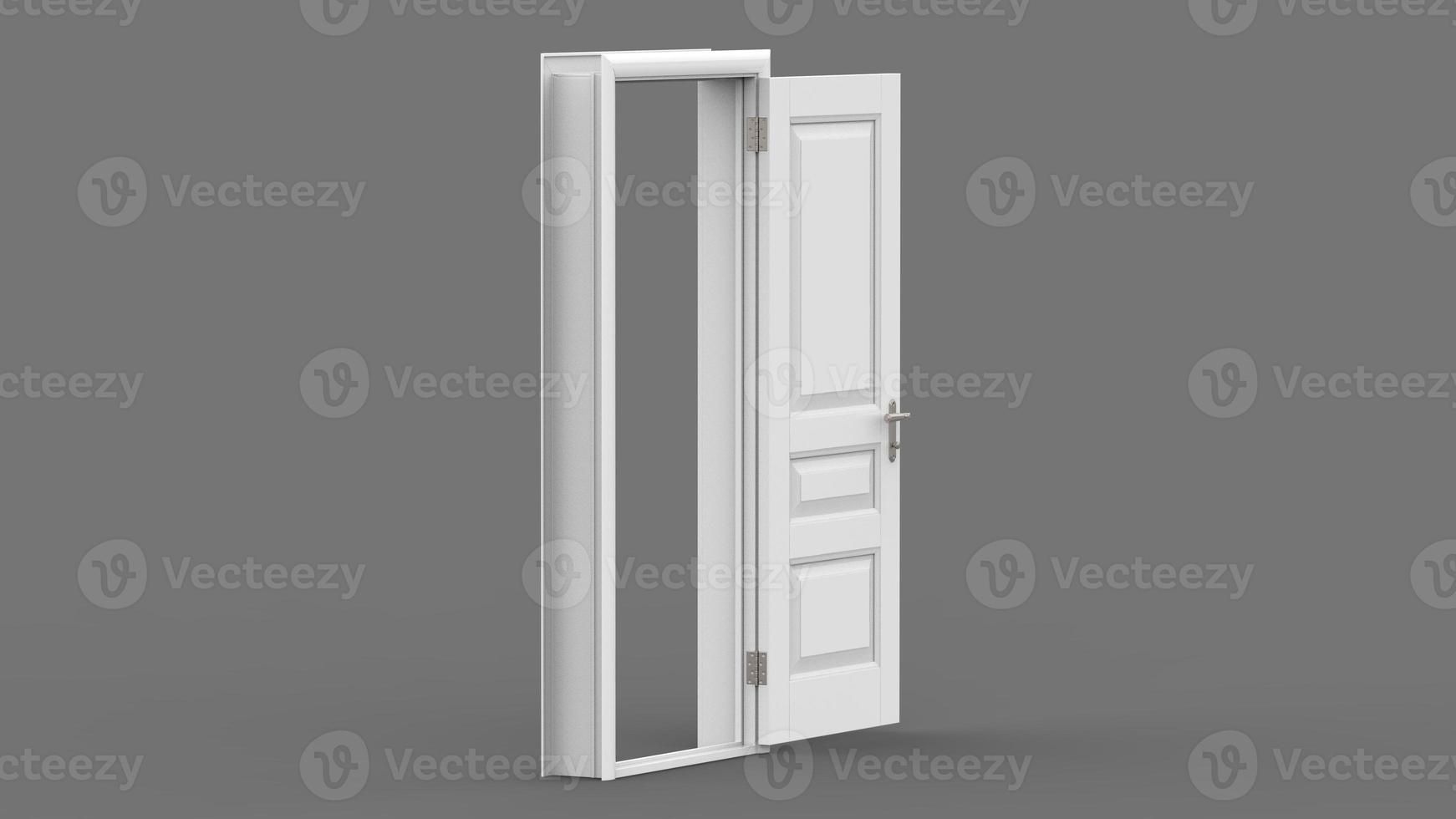 Creative illustration of open, closed door, entrance realistic doorway isolated on background 3d photo