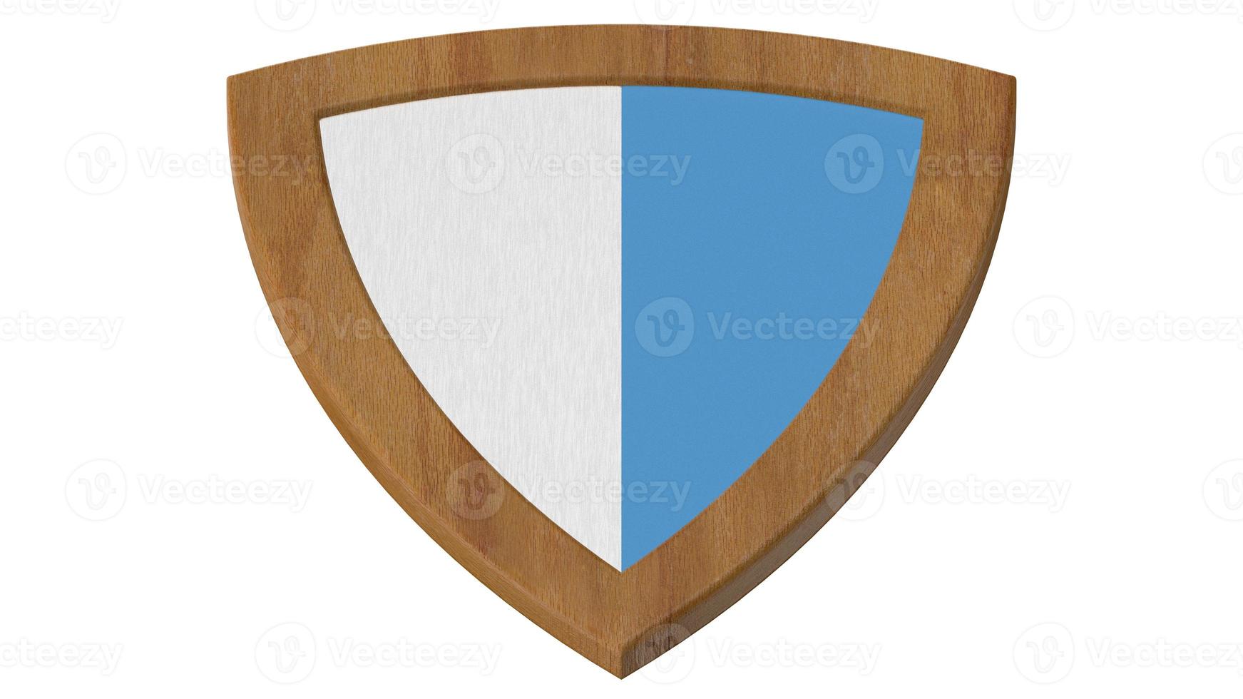 wood shield medieval 3d stripes illustration blue and white render photo