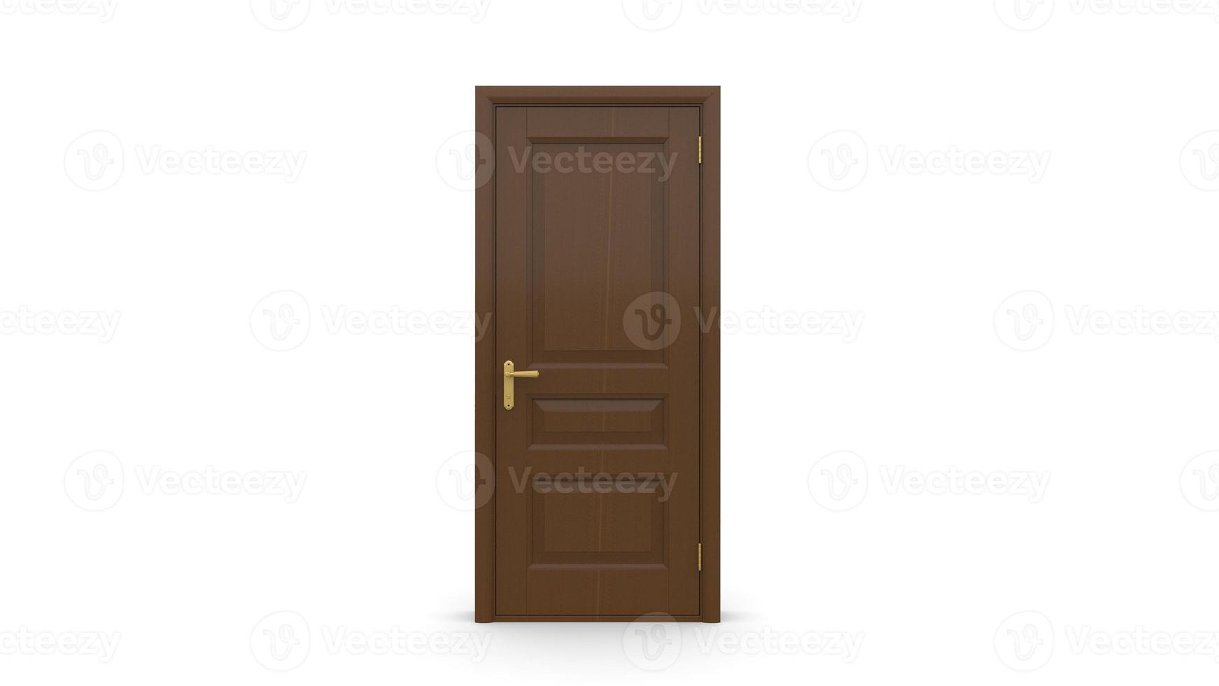 wood classic door Creative illustration of open, closed door, entrance realistic doorway isolated on background 3d photo