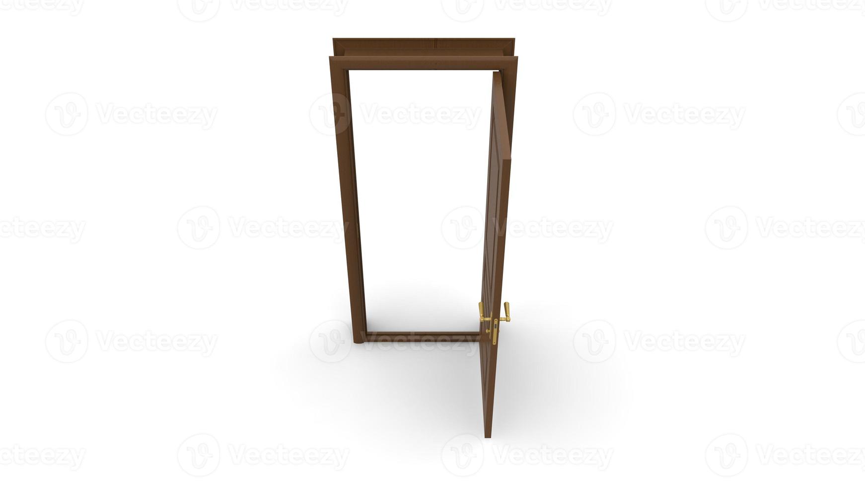 Creative illustration of open, closed door, entrance realistic doorway isolated on background 3d photo