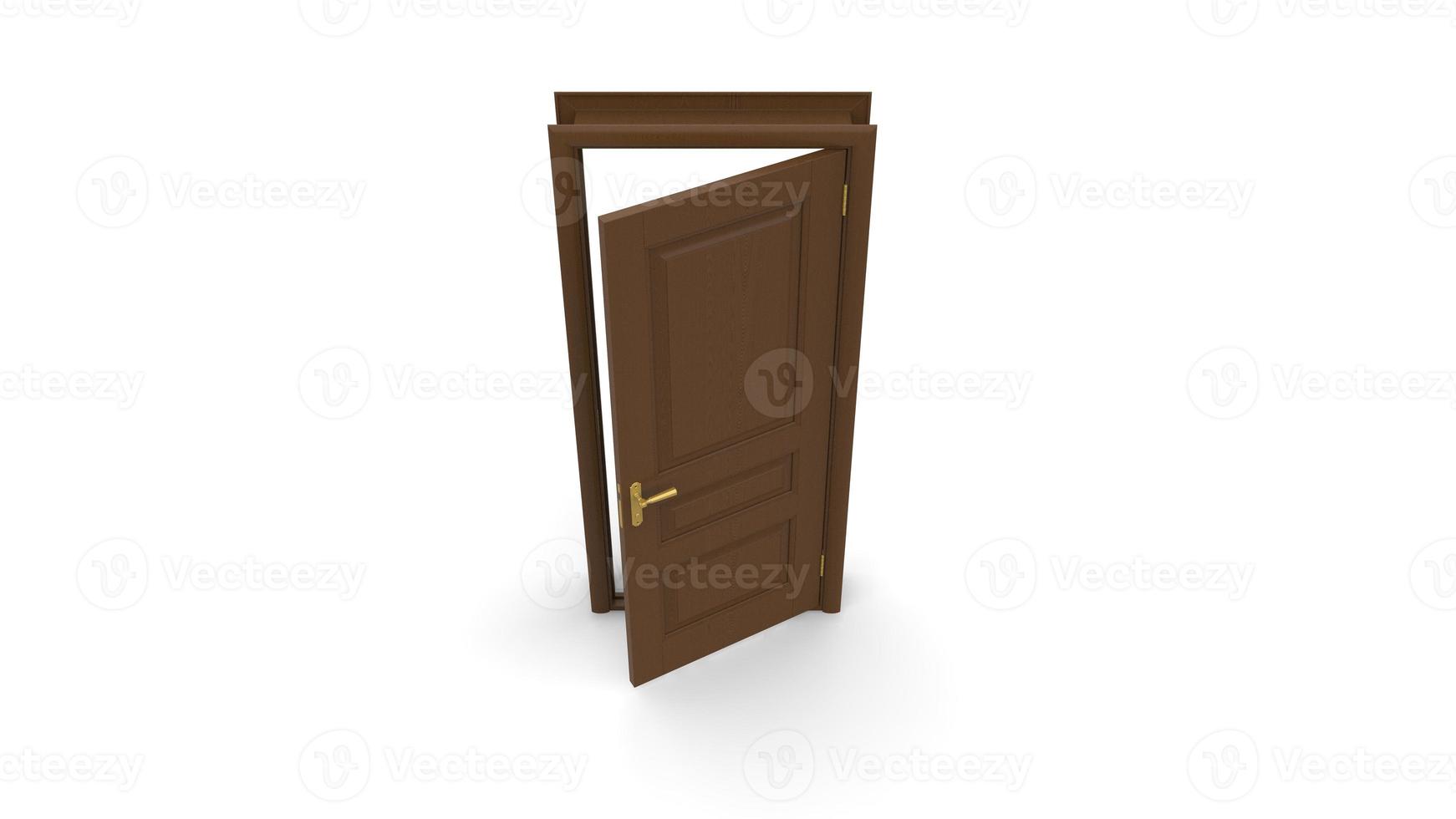 Creative illustration of open, closed door, entrance realistic doorway isolated on background 3d photo