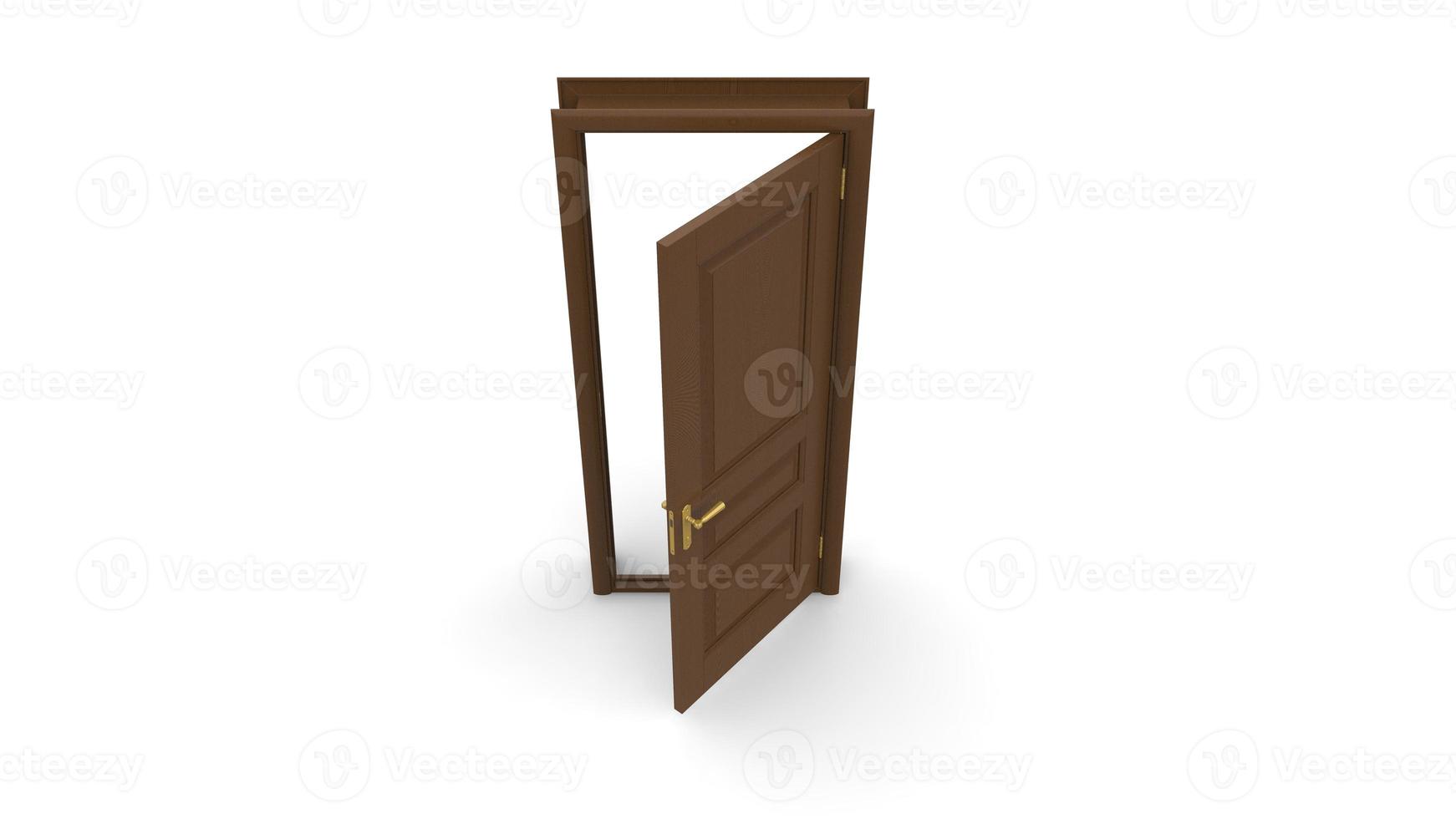 Creative illustration of open, closed door, entrance realistic doorway isolated on background 3d photo