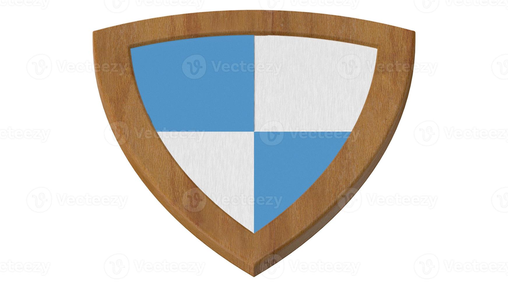 rayas de madera azul y blanco escudo medieval 3d ilustración render foto