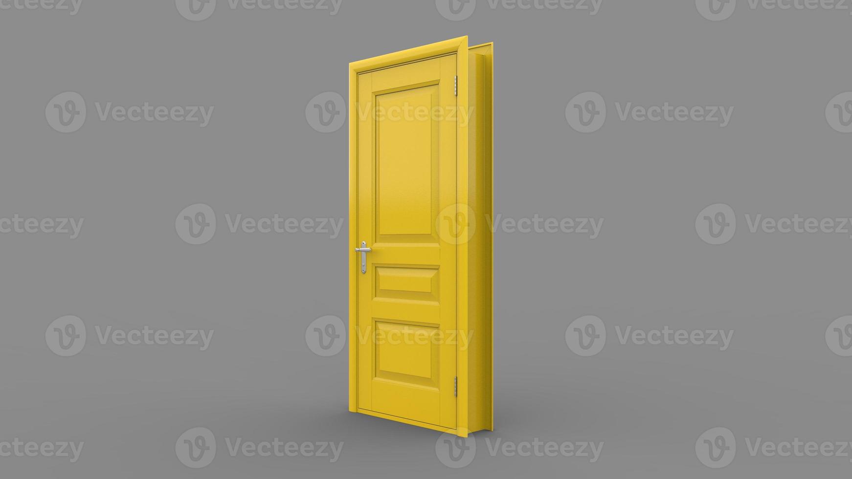 Creative yellow door illustration of open, closed door, entrance realistic doorway isolated on background 3d photo