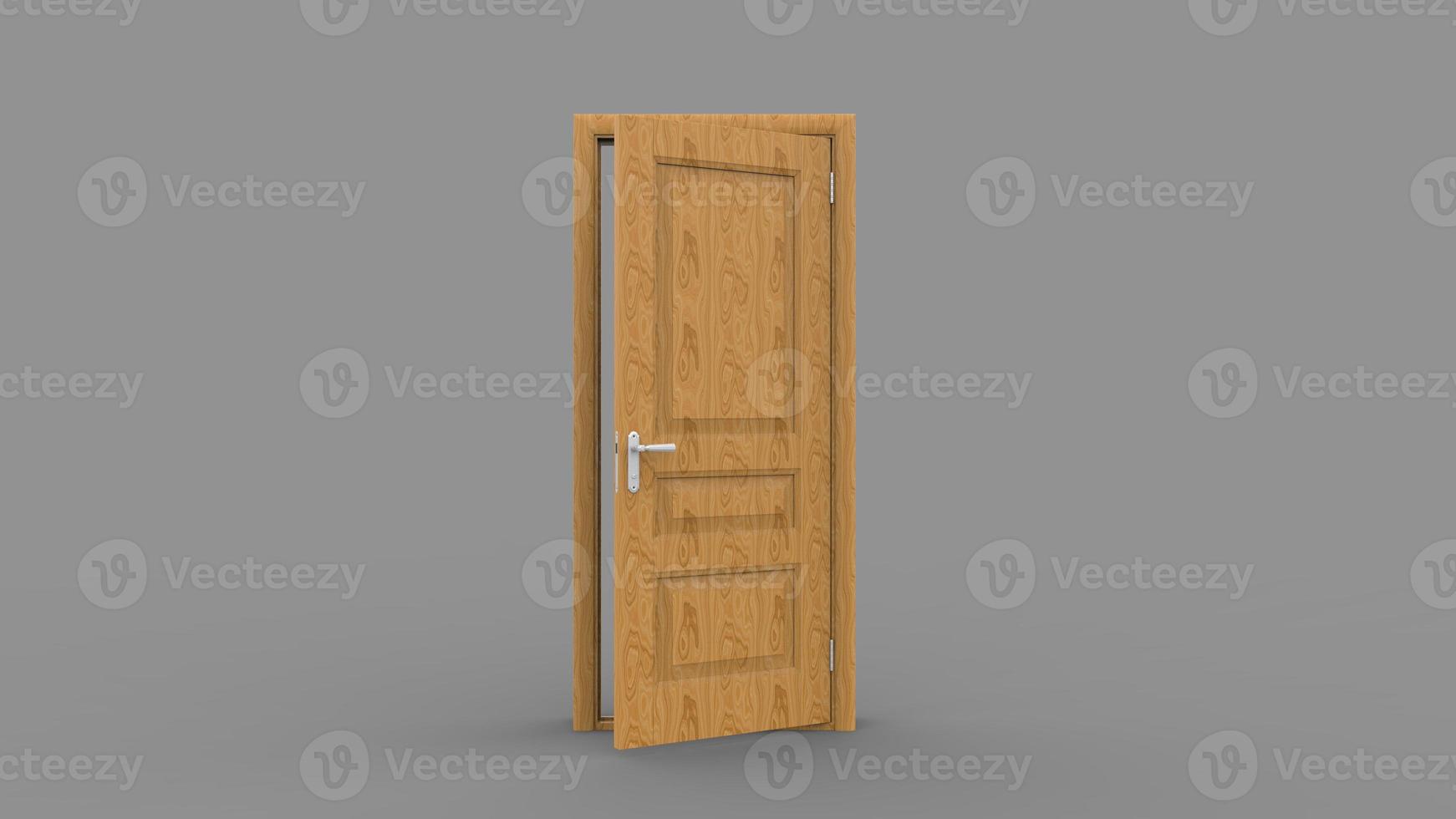 Creative illustration of open, closed door, entrance realistic doorway isolated on background 3d photo