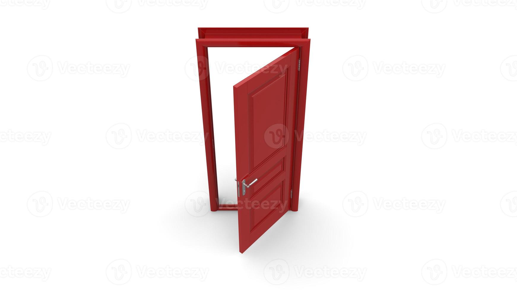 Creative illustration red door of open, closed door, entrance realistic doorway isolated on background 3d photo