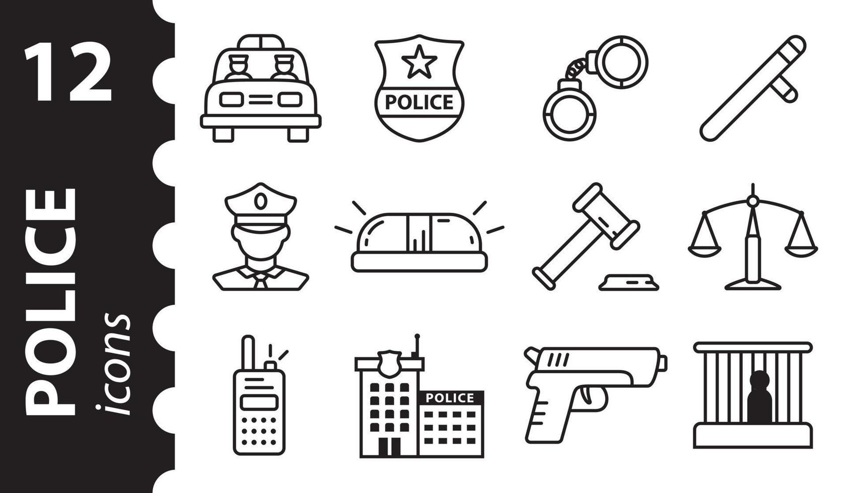 iconos de policía en estilo lineal. un conjunto de símbolos de líneas vectoriales. vector