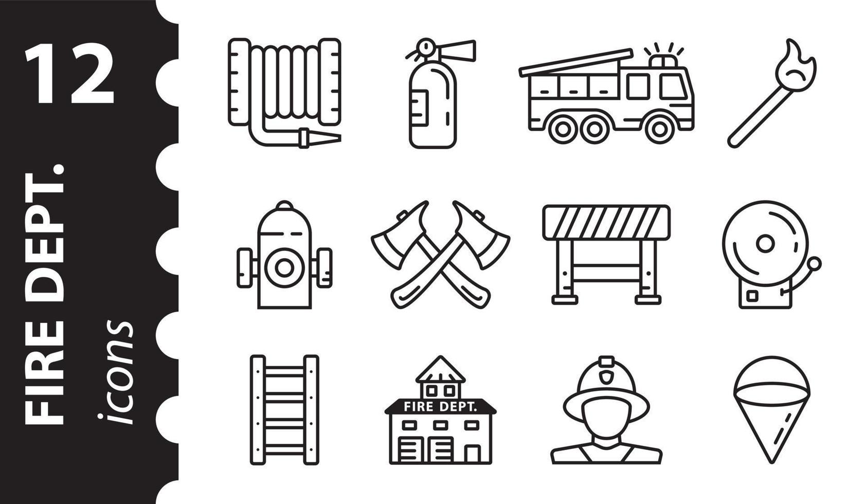 Firefighter icons in vector. Fire Department symbol. Set of Fire station linear signs. vector