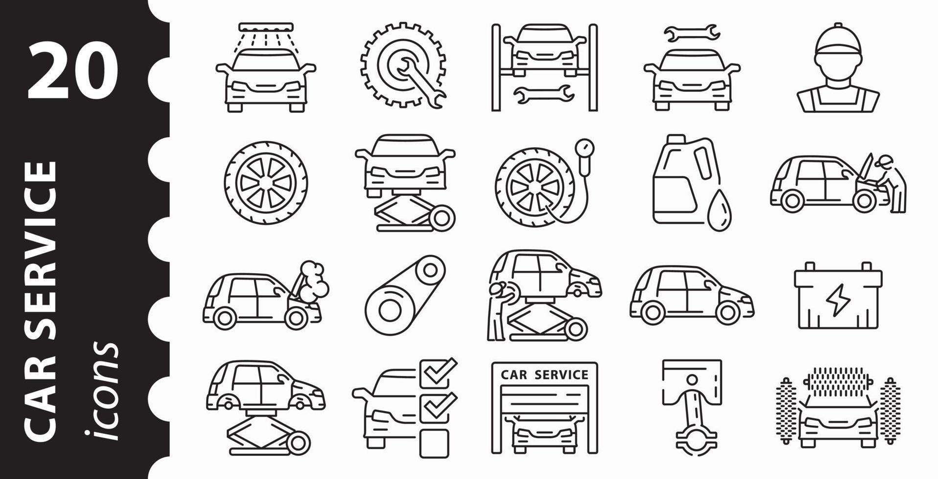 Auto repair icon set. Concept of car service. Linear vector symbols.