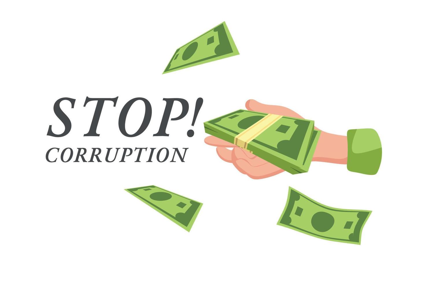 detener la corrupción. un cartel o publicación en internet. ilustración de dibujos animados de vectores