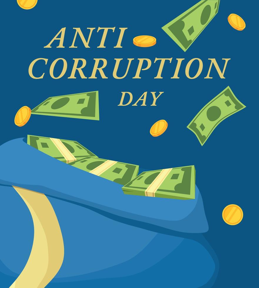 International Day Against Corruption, 9 December. poster or publication on the Internet. Vector cartoon illustration