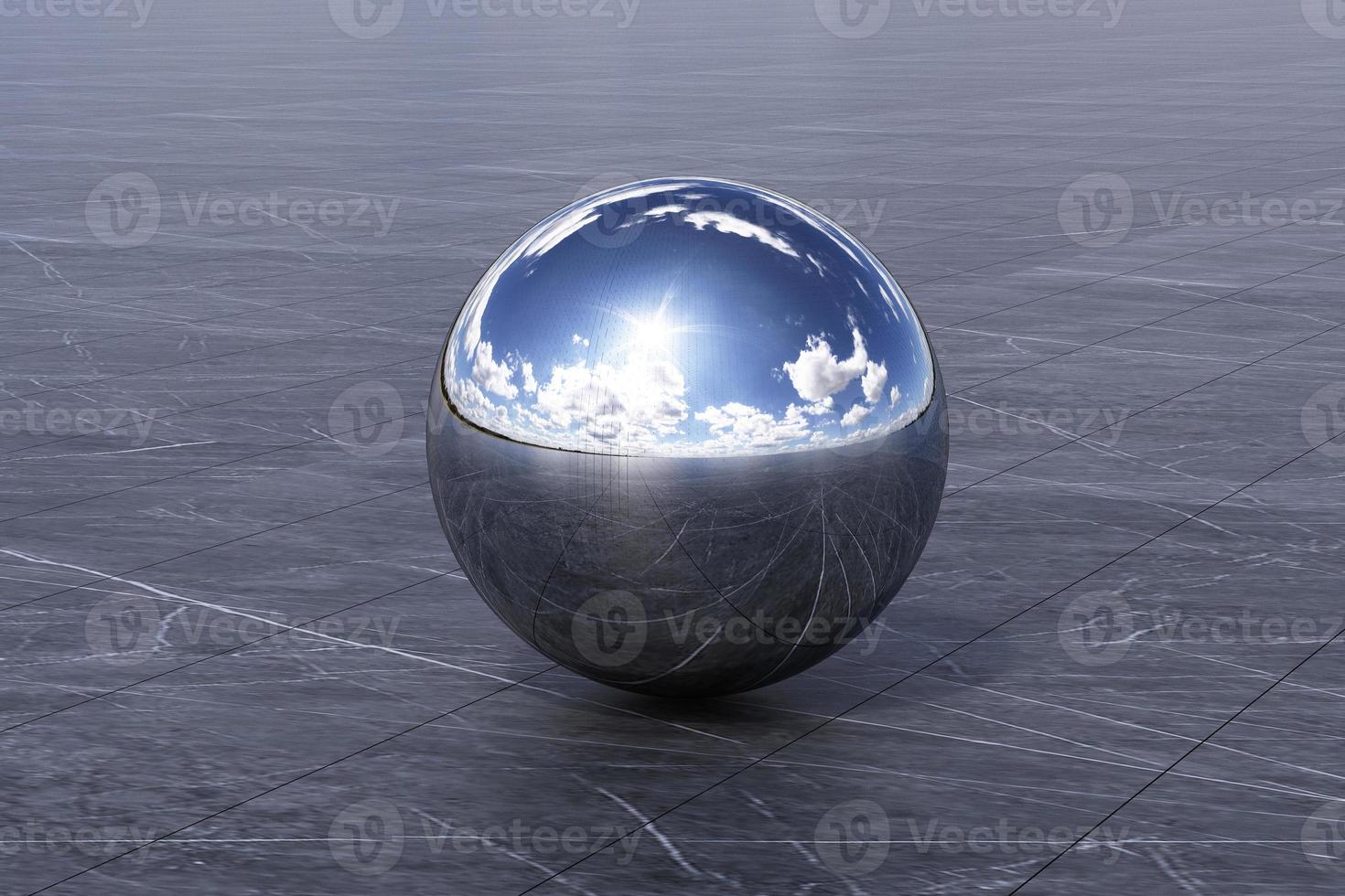 Geometric shapes with environment reflected on sphere. 3d rendering photo