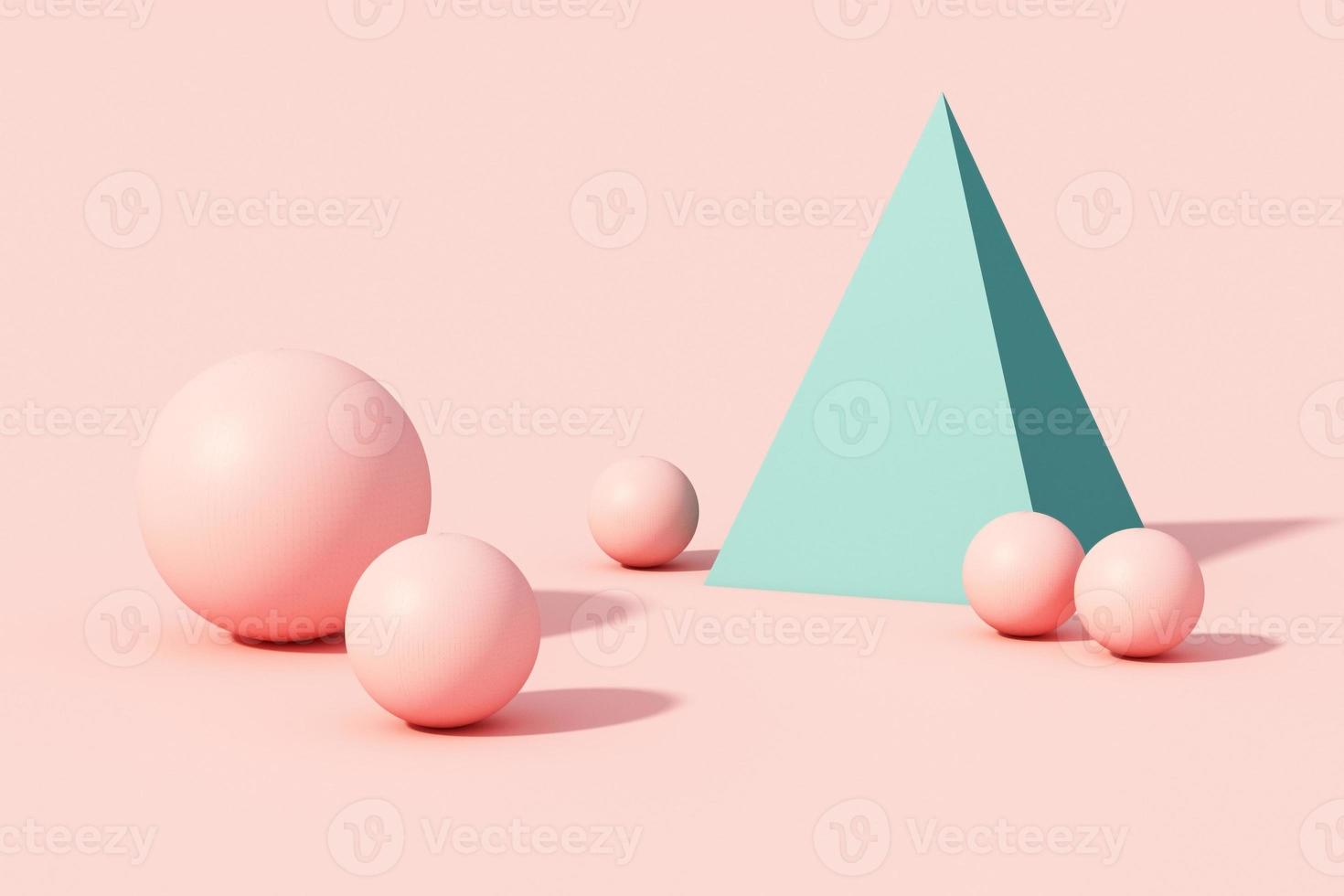 Geometric shapes with environment reflected on sphere. 3d rendering photo