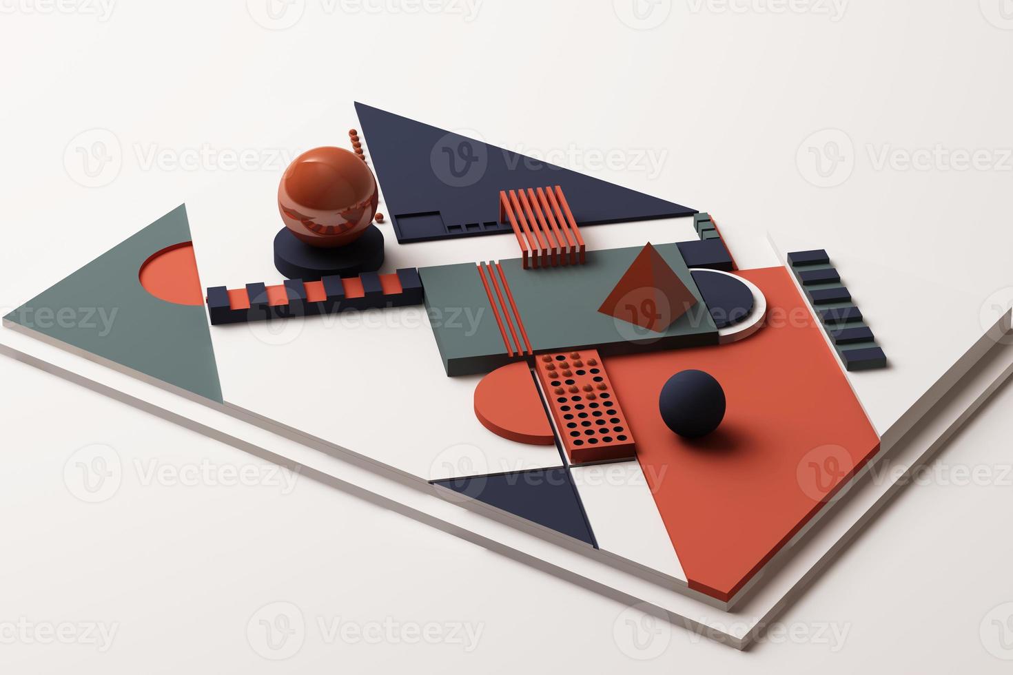 Design with composition of geometric memphis style shapes in pastel tone. 3d rendering illustration photo