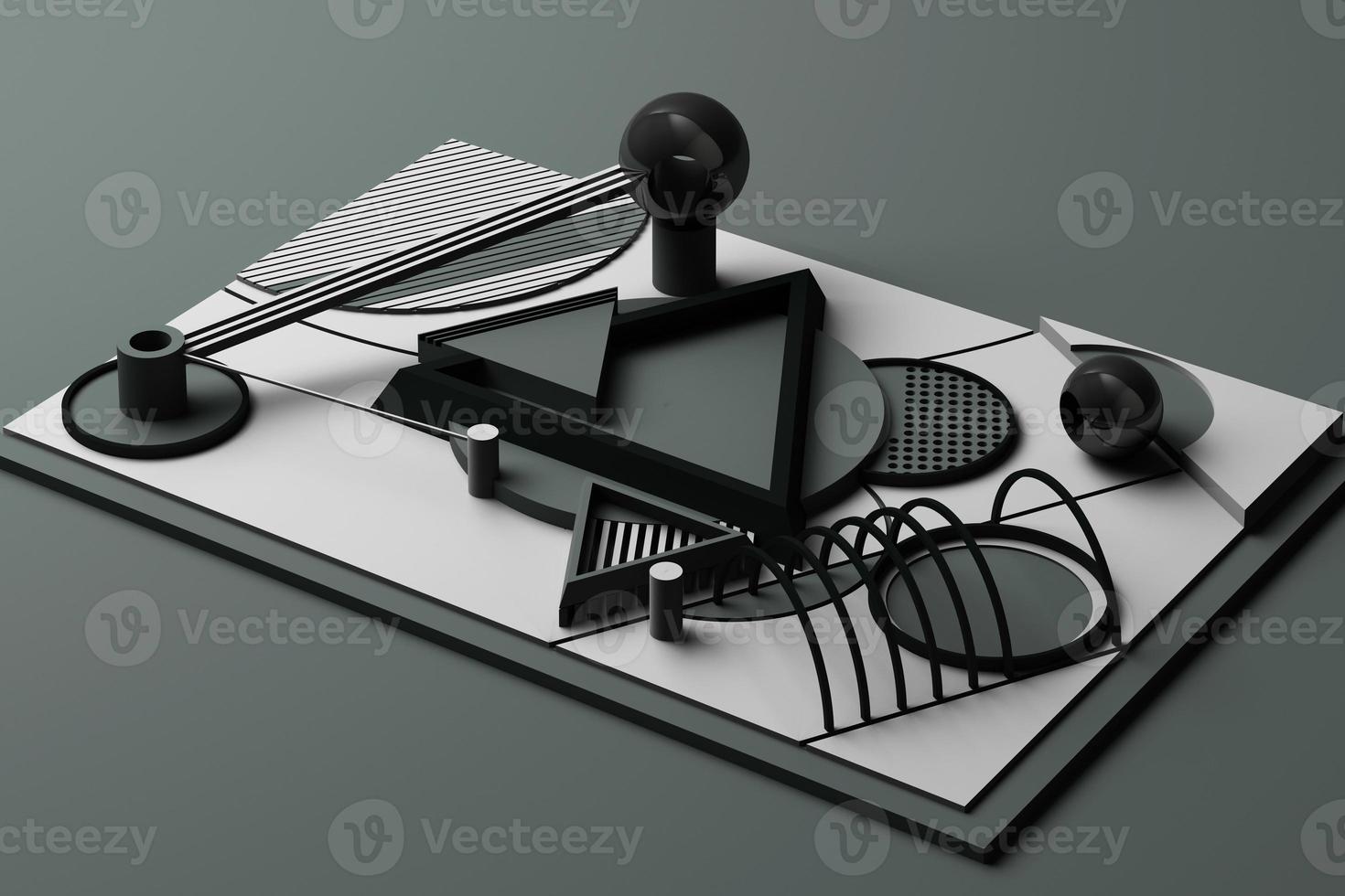 Design with composition of geometric memphis style shapes in pastel tone. 3d rendering illustration photo
