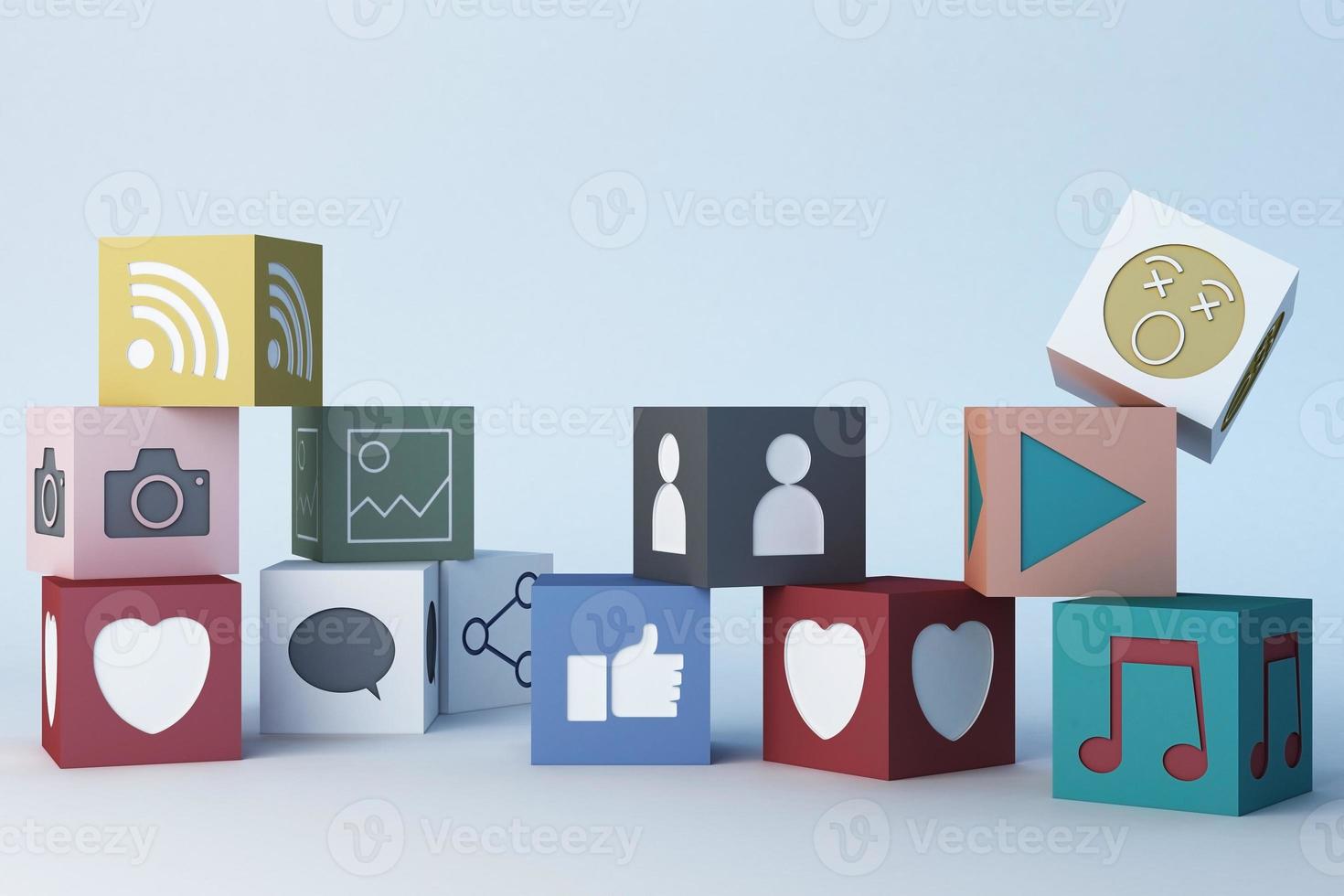 Heart Emoji and icon box. 3d rendering photo