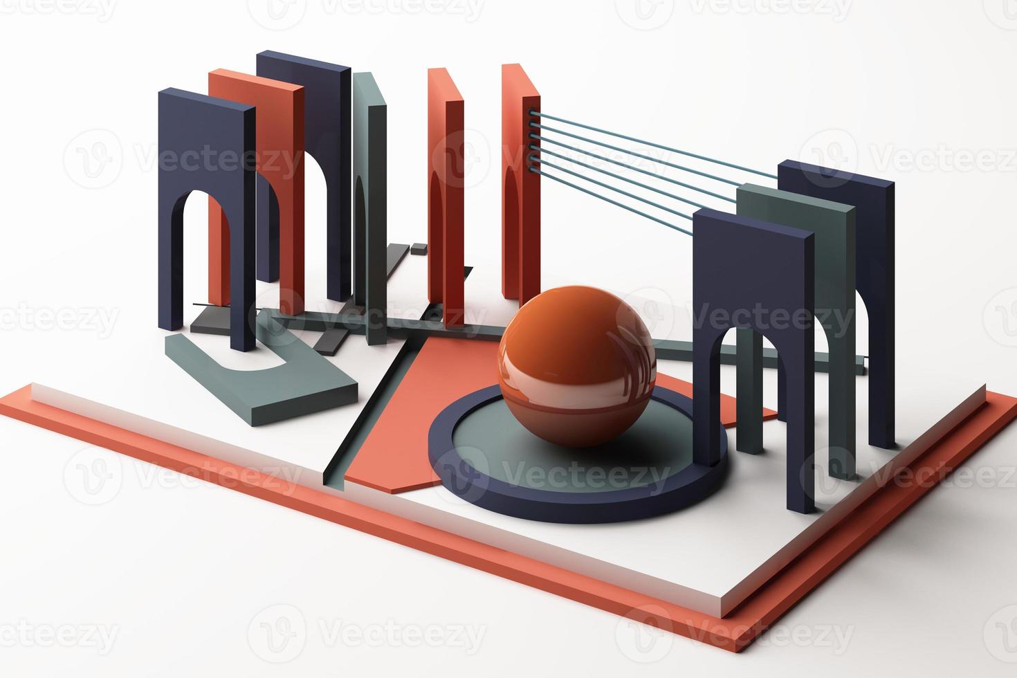 3d rendering geometric composition in pastel color. photo