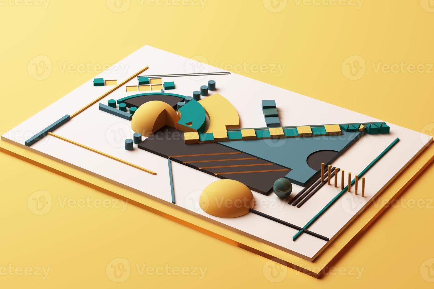 Design with composition of geometric memphis style shapes in pastel tone. 3d rendering illustration photo