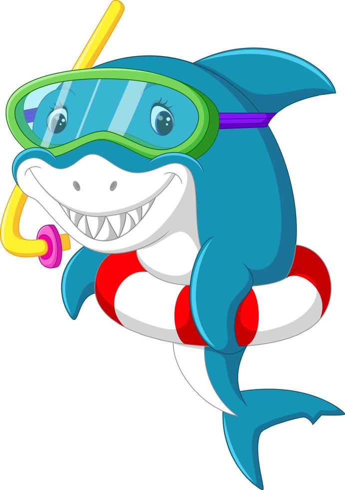 Cute shark cartoon with inflatable ring vector