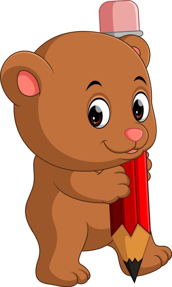 Cute bear cartoon holding pencil vector