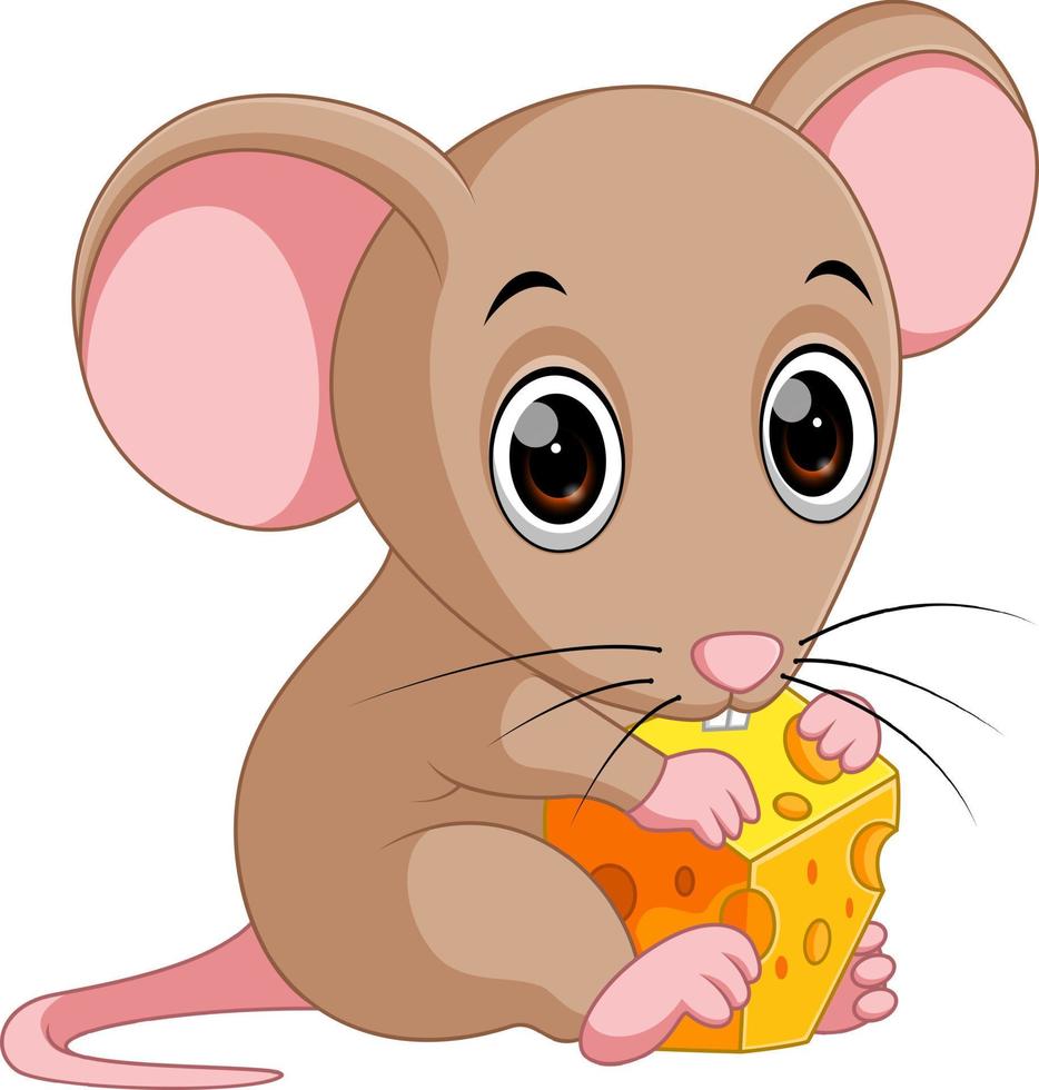 Cute mouse cartoon holding cheese vector