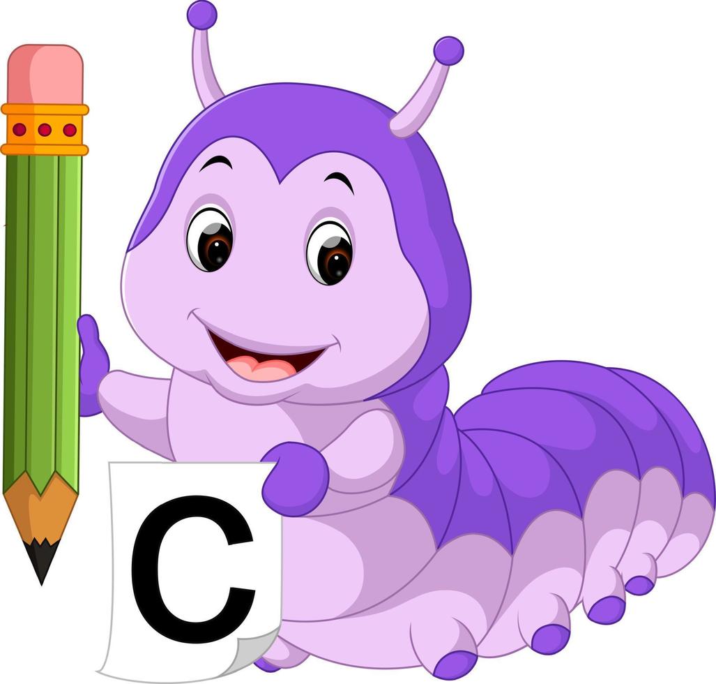 Cute caterpillar holding pencil vector