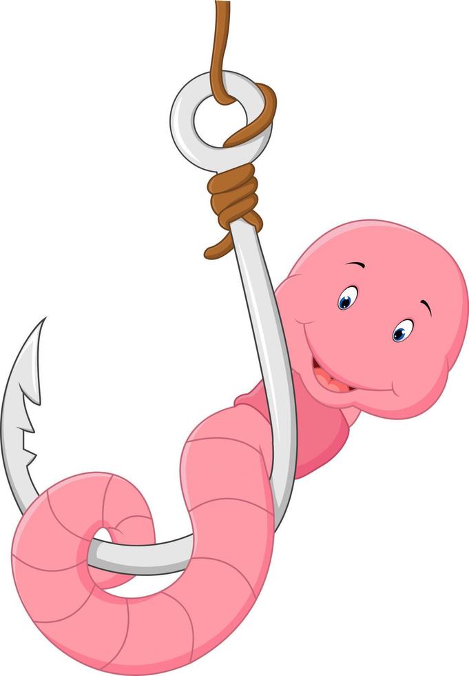 Cartoon smiling worm on fishing hook vector