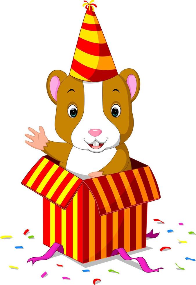 hamster coming out of gift box vector