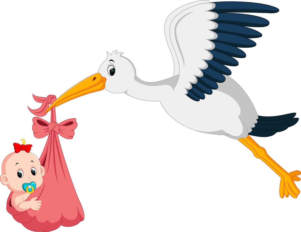 stork with baby cartoon vector