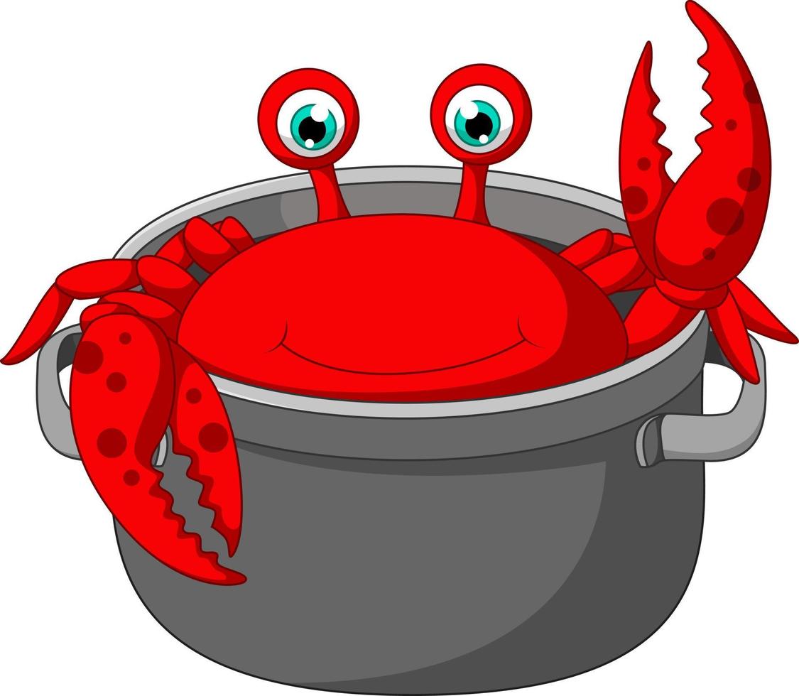 Cartoon funny crab being cooked in a pan vector