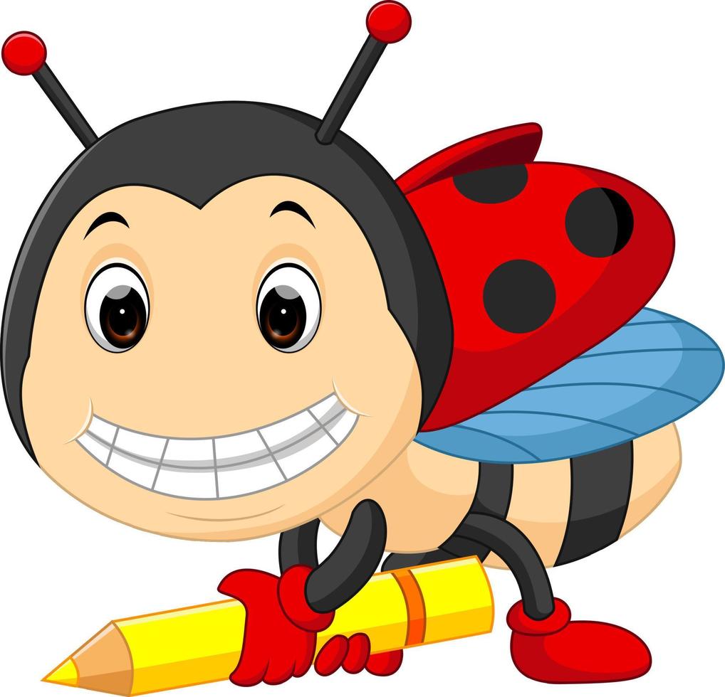 Cartoon ladybug holding pencil vector