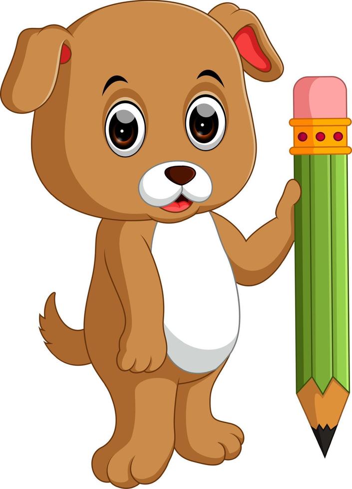 Cute dog holding pencil vector