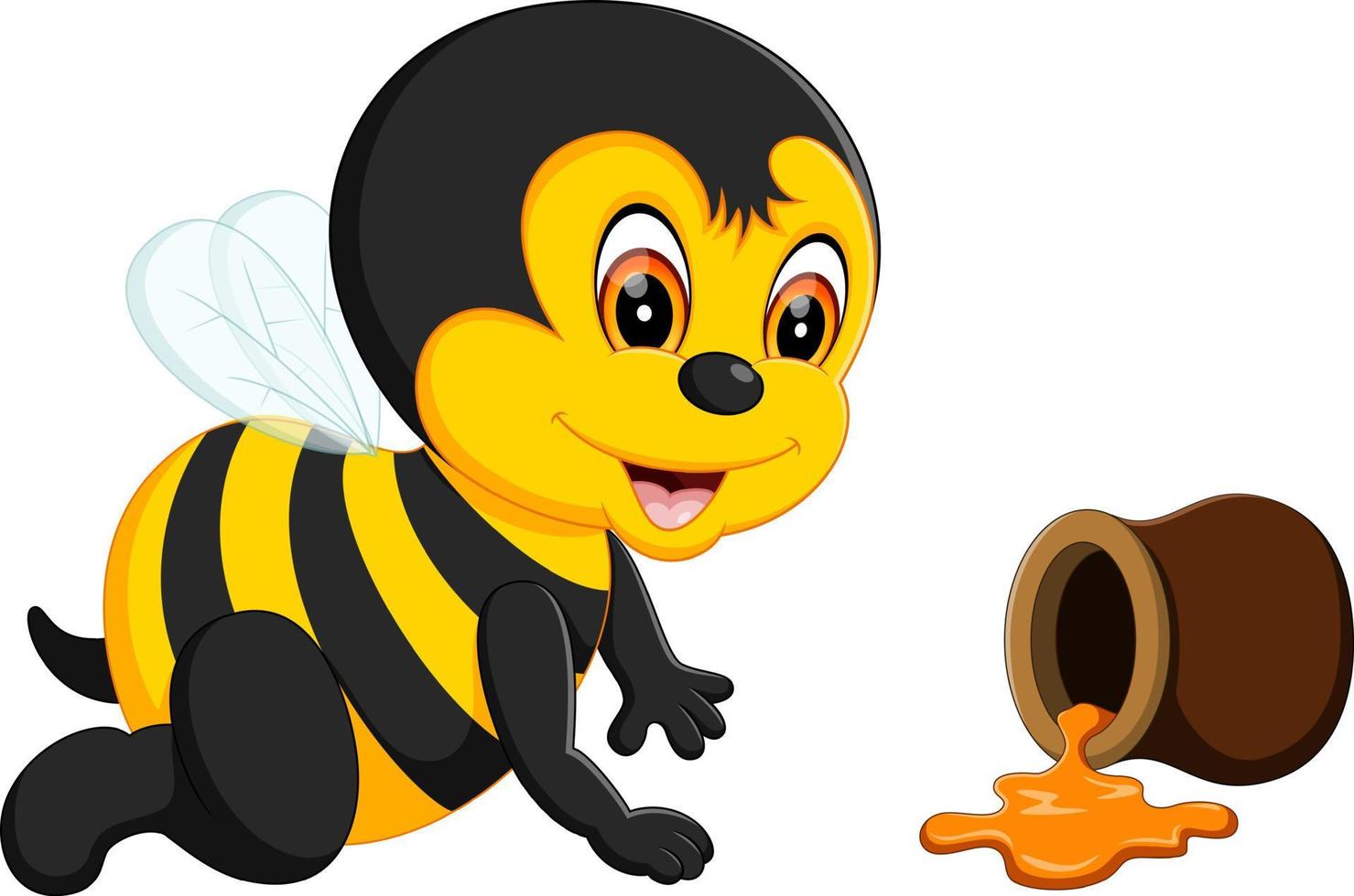 lindo, abeja, caricatura, de, ilustración vector