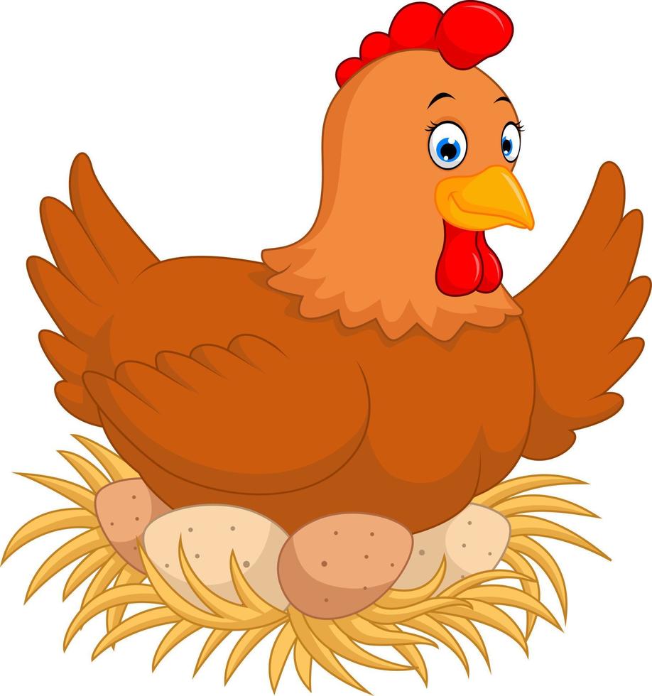 a hen hatching eggs vector
