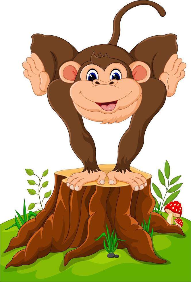 Cartoon illustration monkey playing in the forest vector