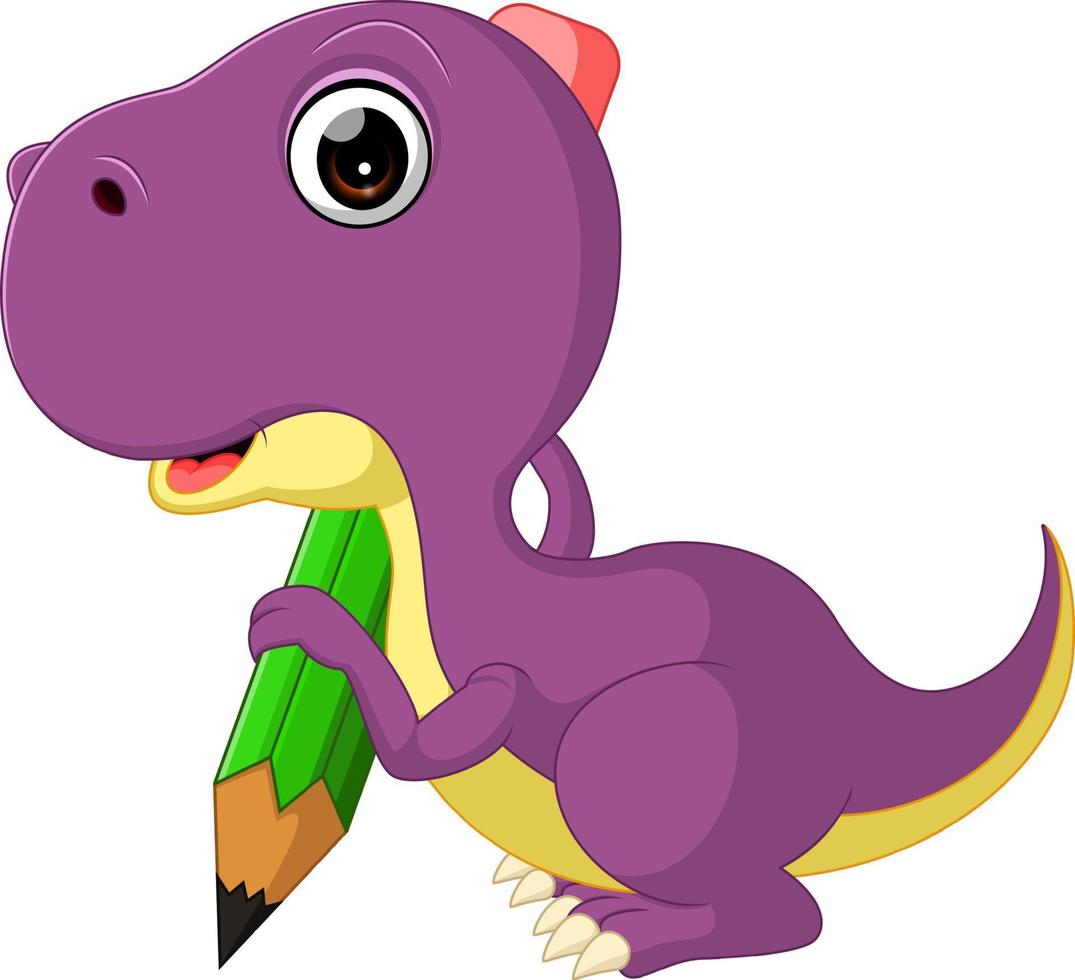 Cute dinosaur holding pencil vector