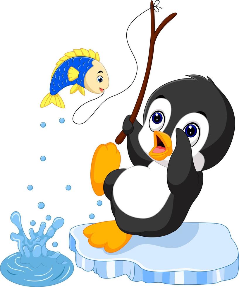 cute penguin fishing vector