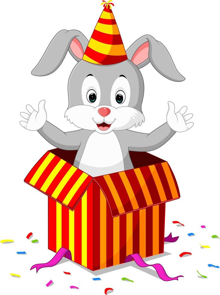 rabbit cartoon coming out of gift box vector