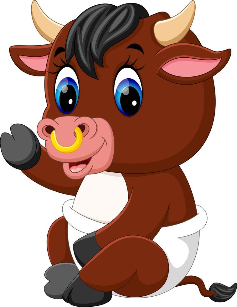 illustration of cute baby bull cartoon vector