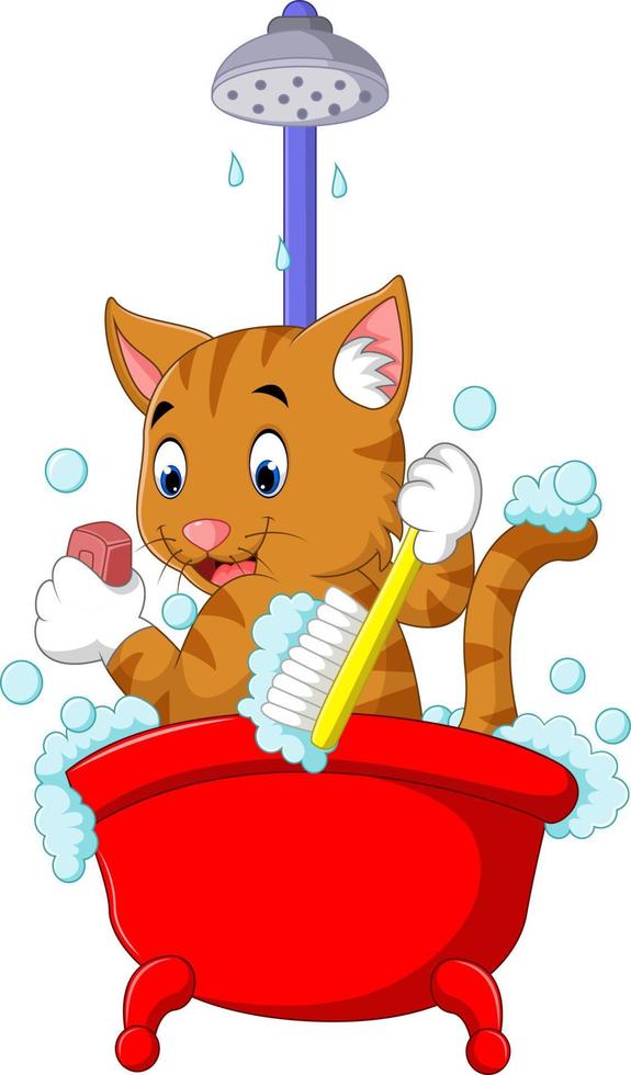 cute Cat bathing time vector