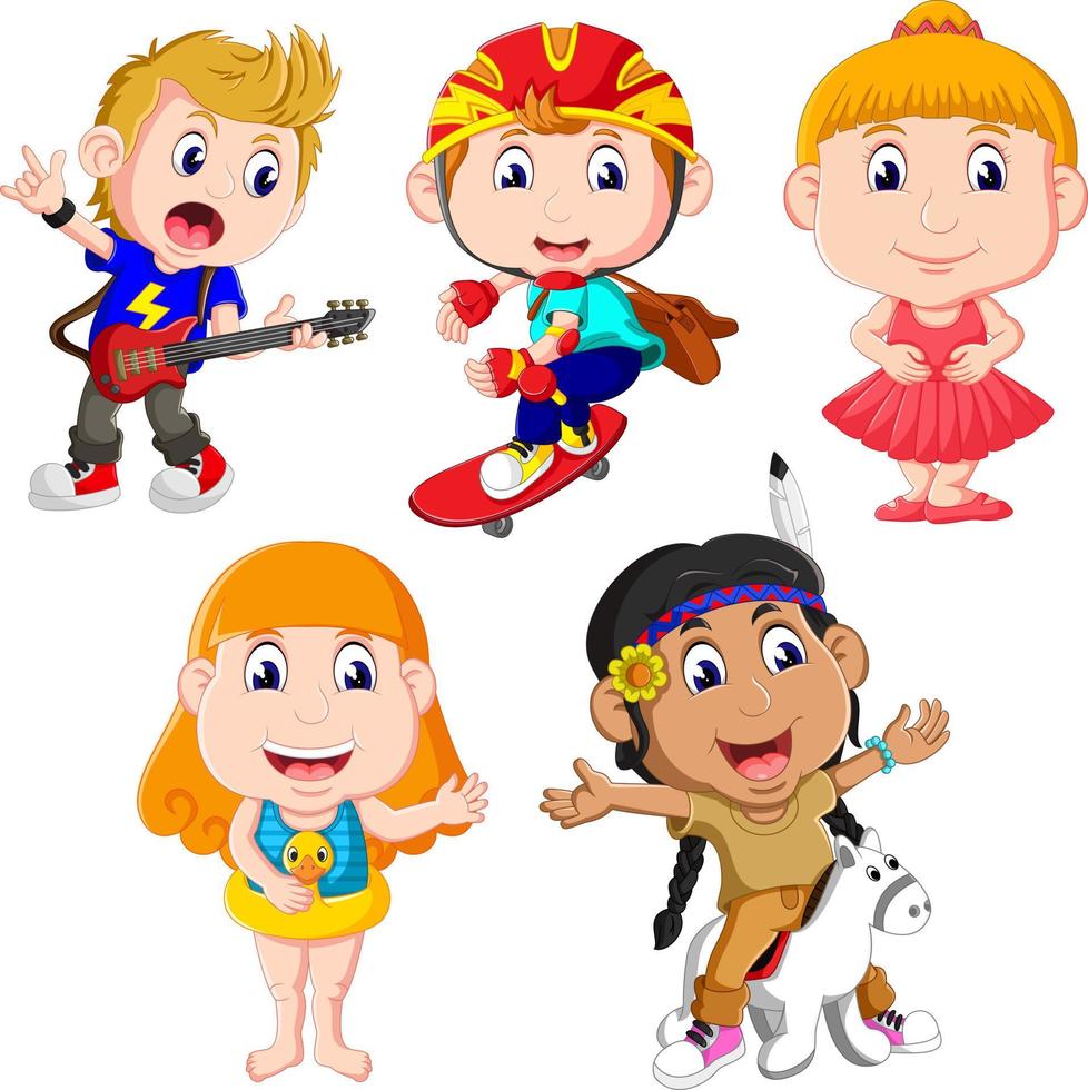 illustration of Happy little kids collection set vector