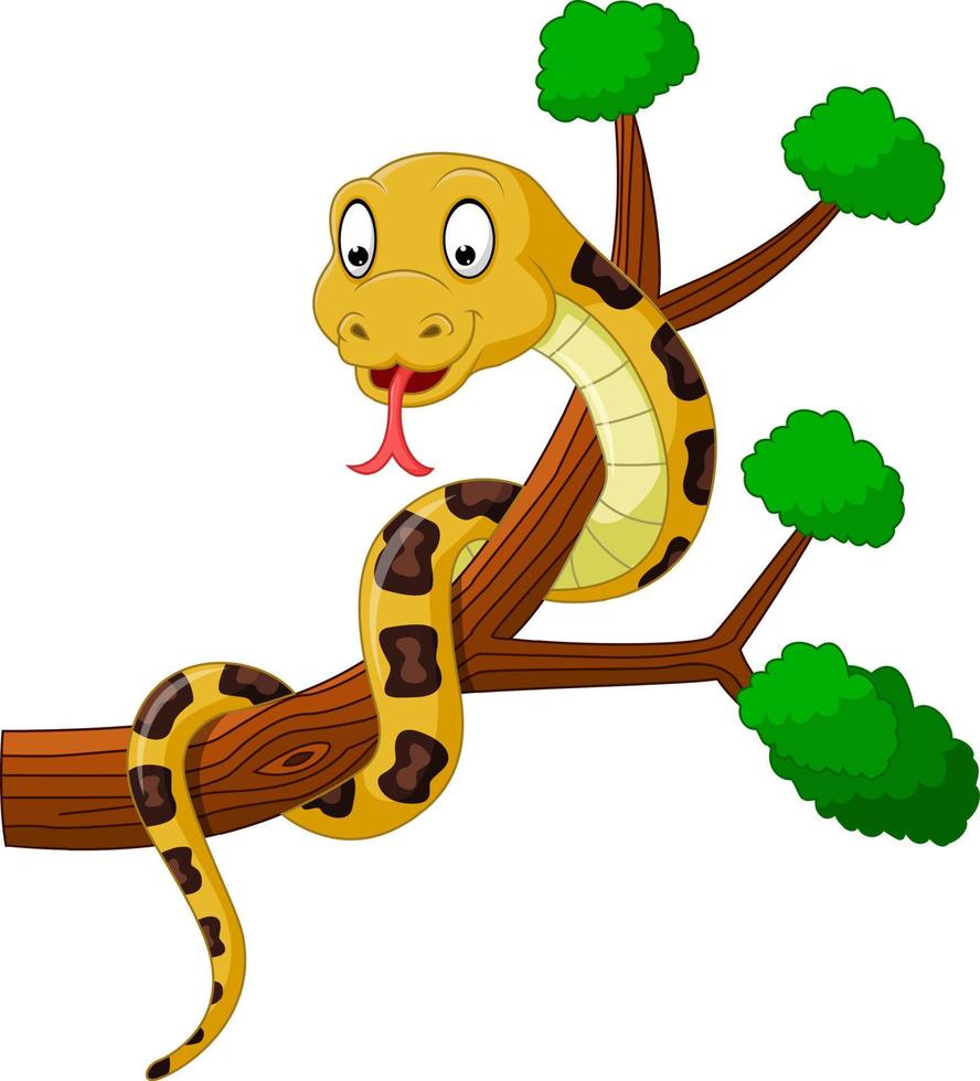 Cartoon brown snake on branch vector