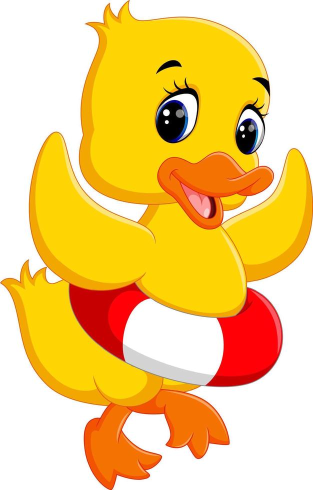 duck playing with inflatable ring vector