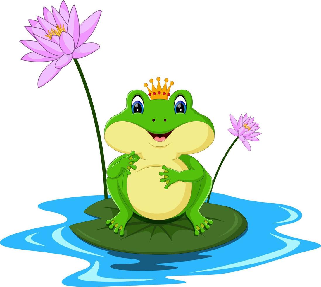 divertida caricatura de rana verde sentada en una hoja vector