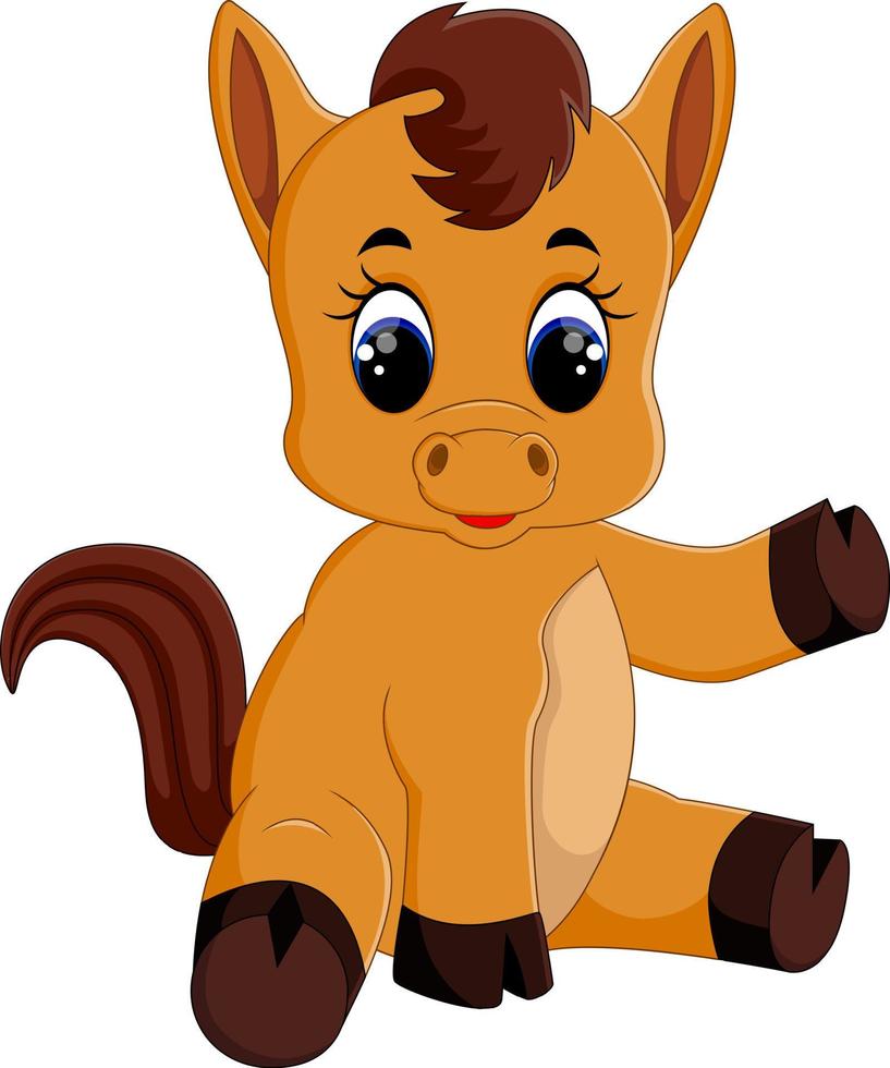 Cute baby horse sitting vector