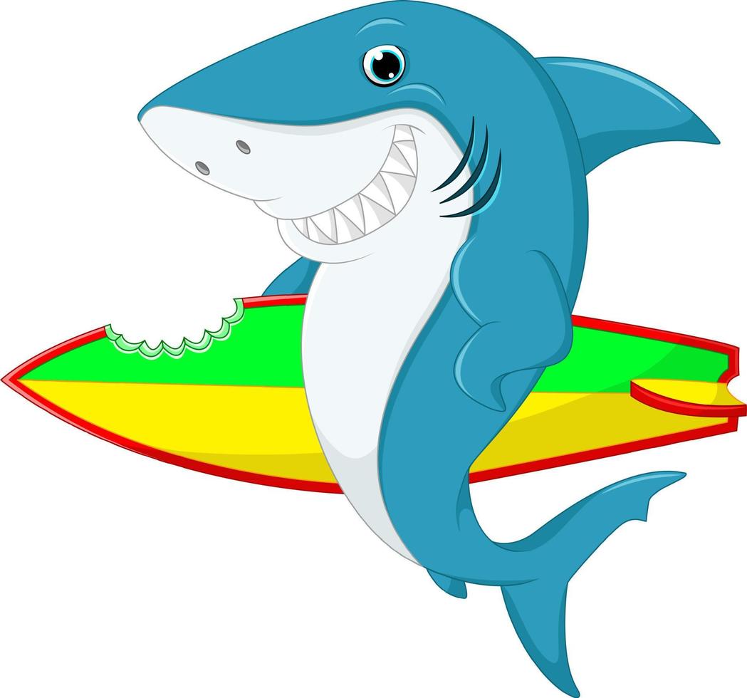 Cute shark surfing cartoon vector